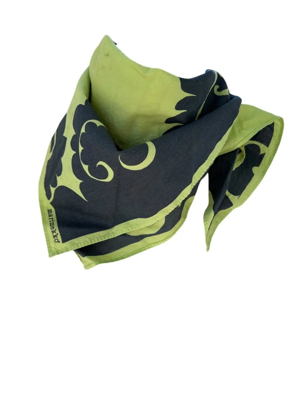 marimekko vintage 90s lime green black Samovaari cotton handkerchief scarf RARE